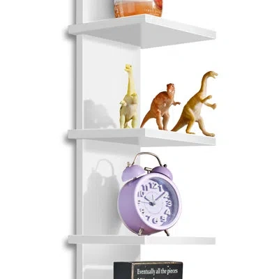 Sorbus 5 Tier Wall Shelf Unit With Hooks Set Of 2, Vertical Column Utility Shelving For Home Decor And Stor In White