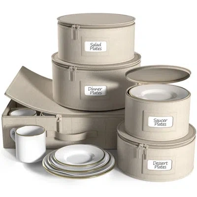 Sorbus 5-set Stackable Dinnerware Storage Set With Plate Protector In Beige