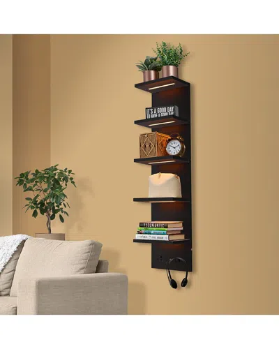 Sorbus 5-tier Vertical Wall Shelf Unit With Led Lights In Brown
