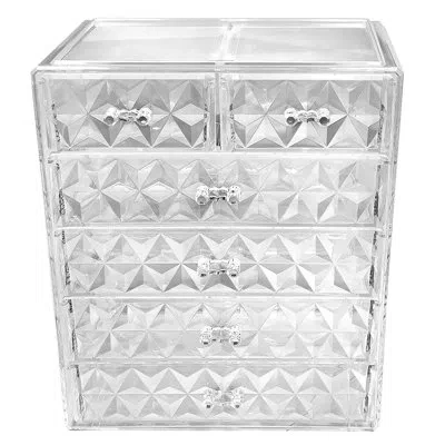Sorbus 6 Drawers Acrylic Makeup And Jewelry Cosmetics Organizer In Diamond Design In Transparent