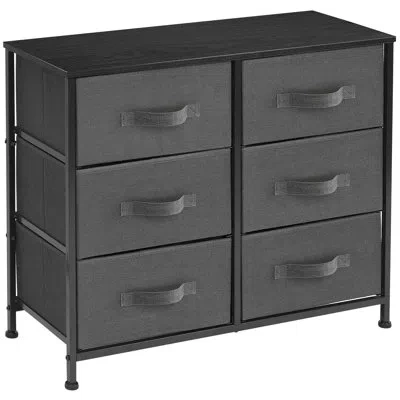 Sorbus 6 Drawers Dresser With Steel Frame, Wood Top, Fabric Bins In Black