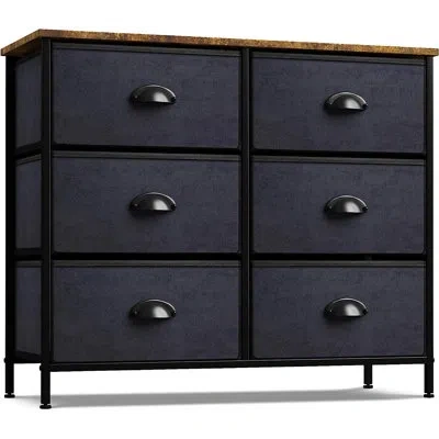 Sorbus 6 Drawers Dresser With Steel Frame, Wood Top, Fabric Bins In Black With Wood Top -navy Drawers