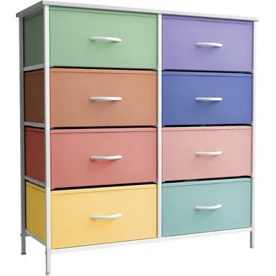 Sorbus 6 Drawers Dresser With Steel Frame, Wood Top, Fabric Bins In Rainbow Pastel In Teal;purple;orange;pink;yellow;red;green