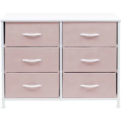 Sorbus 6 Drawers Dresser With Steel Frame, Wood Top, Fabric Bins In Pink