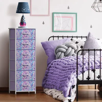 Sorbus 6 Drawers Tall Dresser With Steel Frame, Wood Top & Easy Pull Foldable Fabric Bins In Purple