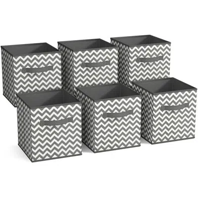 Sorbus 6 Pack 11" Foldable Fabric Storage Cube Bins With Handles In Grey Chevron In Gray