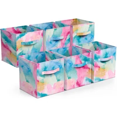 Sorbus 6 Pack 11" Foldable Storage Cubes With Handles In Watercolor Tie Dye In Blue;pink