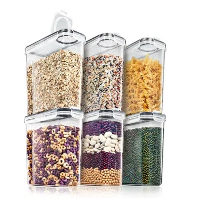 Sorbus 6 Pack (2l/8.4 Cups) Airtight Food Storage Dispensers For Beans, Pasta, Cereals, And More In Clear