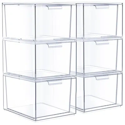 Sorbus 6 Pack Clear Stackable Acrylic Kitchen And Bathroom Drawer Organizers In Natural