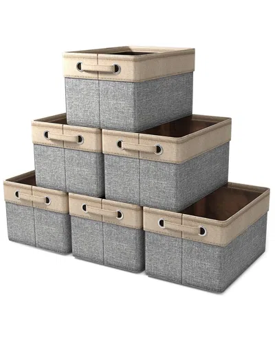 Sorbus 6 Pack Twill Rope Storage Bins For Shelves In Grey