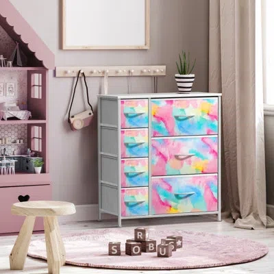 Sorbus 7 Drawers Dresser With Steel Frame And Wood Top In Abstract Blue