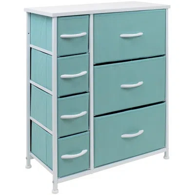 Sorbus 7 Drawers Dresser With Steel Frame And Wood Top In Aqua