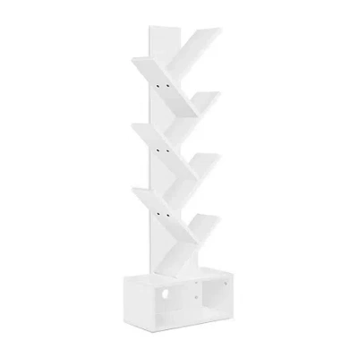Sorbus 7-tier Zigzag Tree Bookcase Shelf With Baskets In White