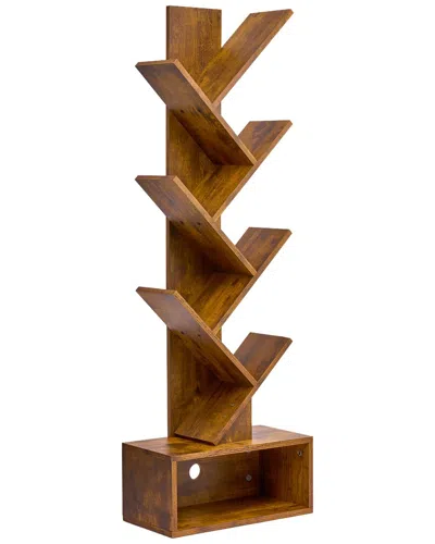 Sorbus 7-tier Zigzag Tree Bookshelf With Drawer In Brown