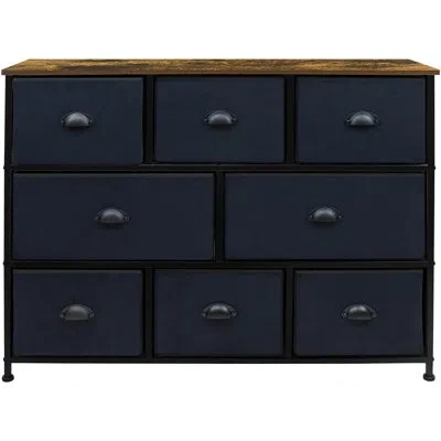 Sorbus 8 Drawers Wide Dresser With Steel Frame, Wood Top, And Fabric Bins In Black