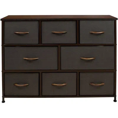 Sorbus 8 Drawers Wide Dresser With Steel Frame, Wood Top, And Fabric Bins In Brown