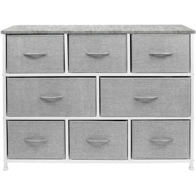 Sorbus 8 Drawers Wide Dresser With Steel Frame, Wood Top, And Fabric Bins In Gray