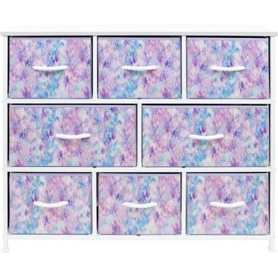 Sorbus 8 Drawers Wide Dresser With Steel Frame, Wood Top, And Fabric Bins In Tie Dye In Tie-dye Purple