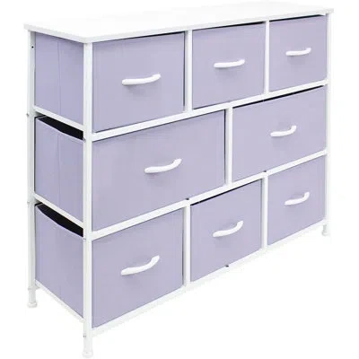 Sorbus 8 Drawers Wide Dresser With Steel Frame, Wood Top, And Fabric Bins In Purple