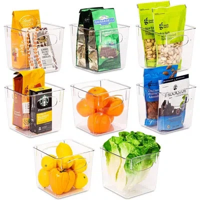 Sorbus Clear 8pc Plastic Storage Bins With Handles In White