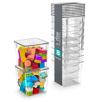 Sorbus 8 Pack Small Toys Storage Containers With Lids And Handles In Multi