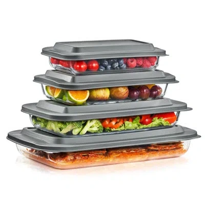 Sorbus 8-piece Deep Glass Baking Dish Set With Lids - Oven-safe & Dishwasher-safe For Baking, Storing, & Se In Clear