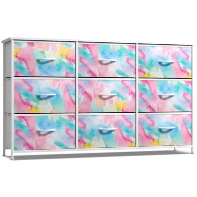 Sorbus 9 Drawers Dresser- Storage Unit With Steel Frame, Wood Top, Fabric Bins - For Bedroom, Closet, Offic In Pink