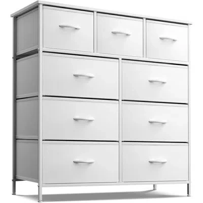 Sorbus 9 Drawers Dresser With Steel Frame And Wood Top In All White