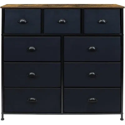 Sorbus 9 Drawers Dresser With Steel Frame And Wood Top In Black And Wood Top