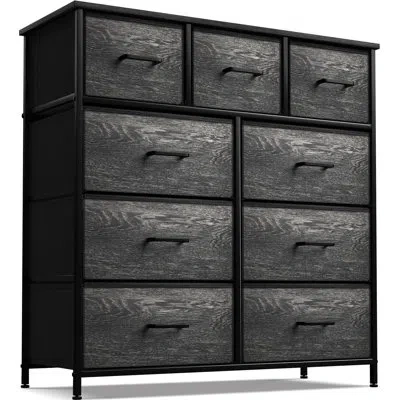 Sorbus 9 Drawers Dresser With Steel Frame And Wood Top In Rustic In Black