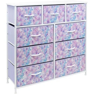 Sorbus 9 Drawers Dresser With Steel Frame And Wood Top In Tie Dye Print In Tie-dye Blue,pink,purple