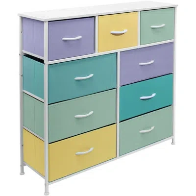 Sorbus 9 Drawers Dresser With Steel Frame And Wood Top In Purple,yellow,green