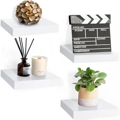 Sorbus 9" Square Tile Floating Shelves With Invisible Mounting Set Of 4 In White