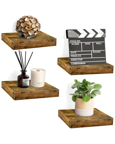 SORBUS 9IN SQUARE WALNUT FLOATING SHELVES (SET OF 4)