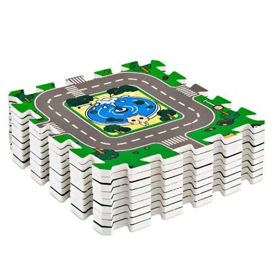 Sorbus 9-piece Puzzle Play Foam Interlocking Tile Mat In Traffic Print In Green
