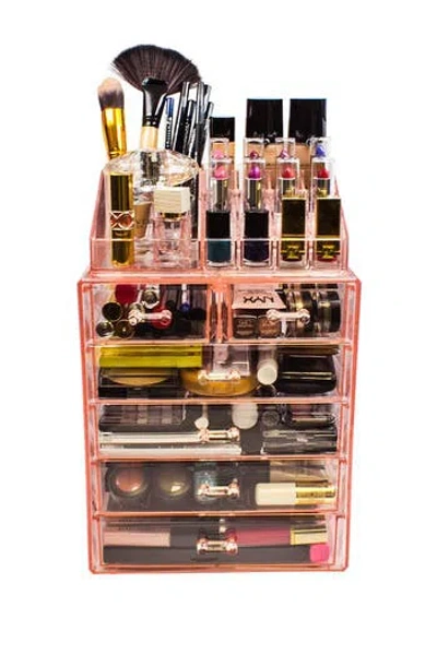 Sorbus Acrylic 6 Drawer & Top Organizer Cosmetics Makeup & Jewelry Storage Case Display Set In Pink