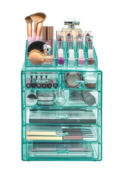 Sorbus Acrylic 6 Drawer & Top Organizer Cosmetics Makeup & Jewelry Storage Case Display Set In Blue