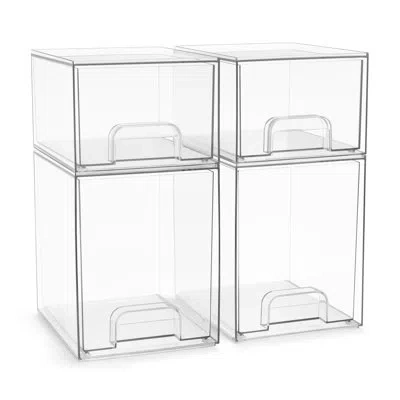 Sorbus Acrylic Storage Containers - 4 Pack, 4.4” And 7.6” Stackable Storage Bins Set For Bathroom Organizat In Multi