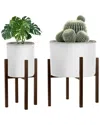 Sorbus Set Of 2 Adjustable Plant Stands Brown In White