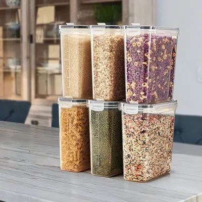 Sorbus Airtight Food Storage Dispensers For Beans, Pasta, Cereals, And More - 6 Pack (4l/16.9 Cups) In Clear