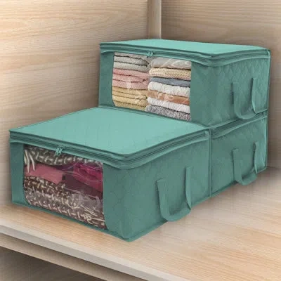 Sorbus Bamboo  Foldable Storage Fabric Cube Bin Bag Organizers In Teal