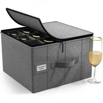 Sorbus China Storage Glass Container Dinnerware Organizer For Chamagne Glasses Storage With Lid (holds Serv In Gray