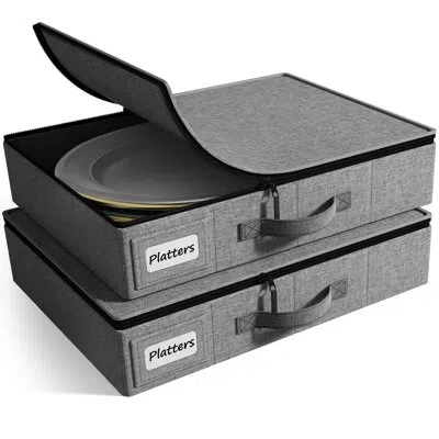 Sorbus China Storage Plate Container Dinnerware Organizer For Platter Plate Storage With Lid (holds Service In Gray