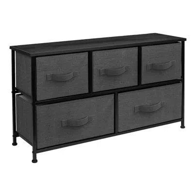 Sorbus Dresser With 5 Drawers With Steel Frame, Wood Tops, And Fabric Bins In Black
