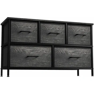 Sorbus Dresser With 5 Drawers With Steel Frame, Wood Tops, And Fabric Bins In Rustic Black