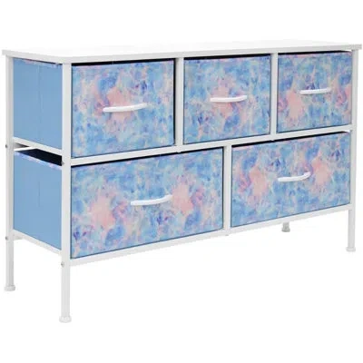 Sorbus Dresser With 5 Drawers With Steel Frame, Wood Tops, And Fabric Bins In Tie Dye Blue