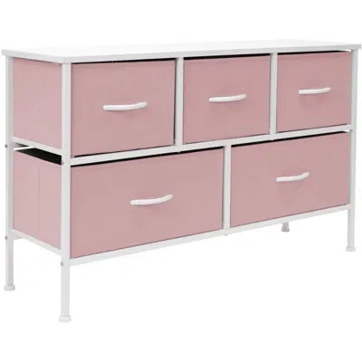 Sorbus Dresser With 5 Drawers With Steel Frame, Wood Tops, And Fabric Bins In Pink