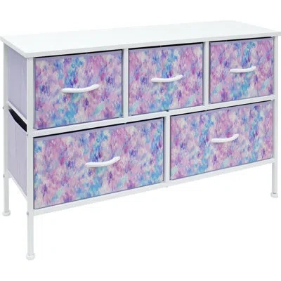 Sorbus Dresser With 5 Drawers With Steel Frame, Wood Tops, And Fabric Bins In Tie-dye Blue,pink,purple