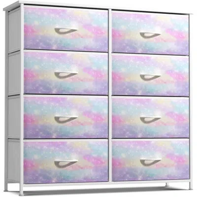 Sorbus Dresser With 8 Drawers With Steel Frame, Wood Top, And Fabric Bins In Tie Dye In Rainow Sparkle