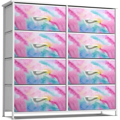 Sorbus Dresser With 8 Drawers With Steel Frame, Wood Top, And Fabric Bins Tie Dye In Watercolor